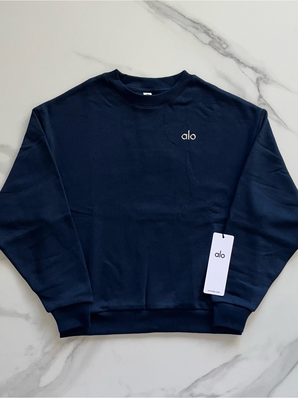 Alo Yoga Accolade Crew Neck Pullover Sweatshirt Navy Blue Size XS